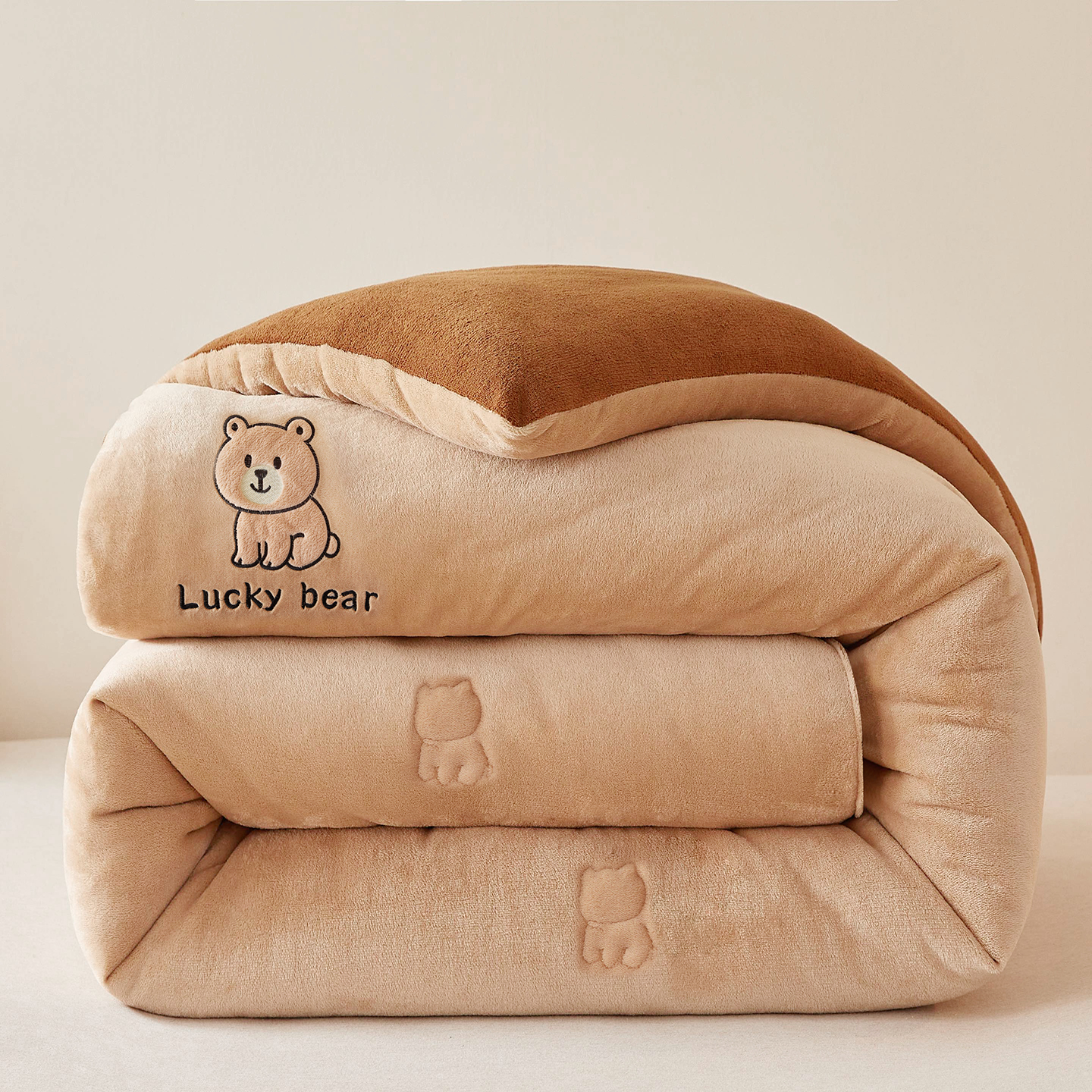 2025新款牛奶绒毛巾绣冬被被子被芯 维尼熊-咖