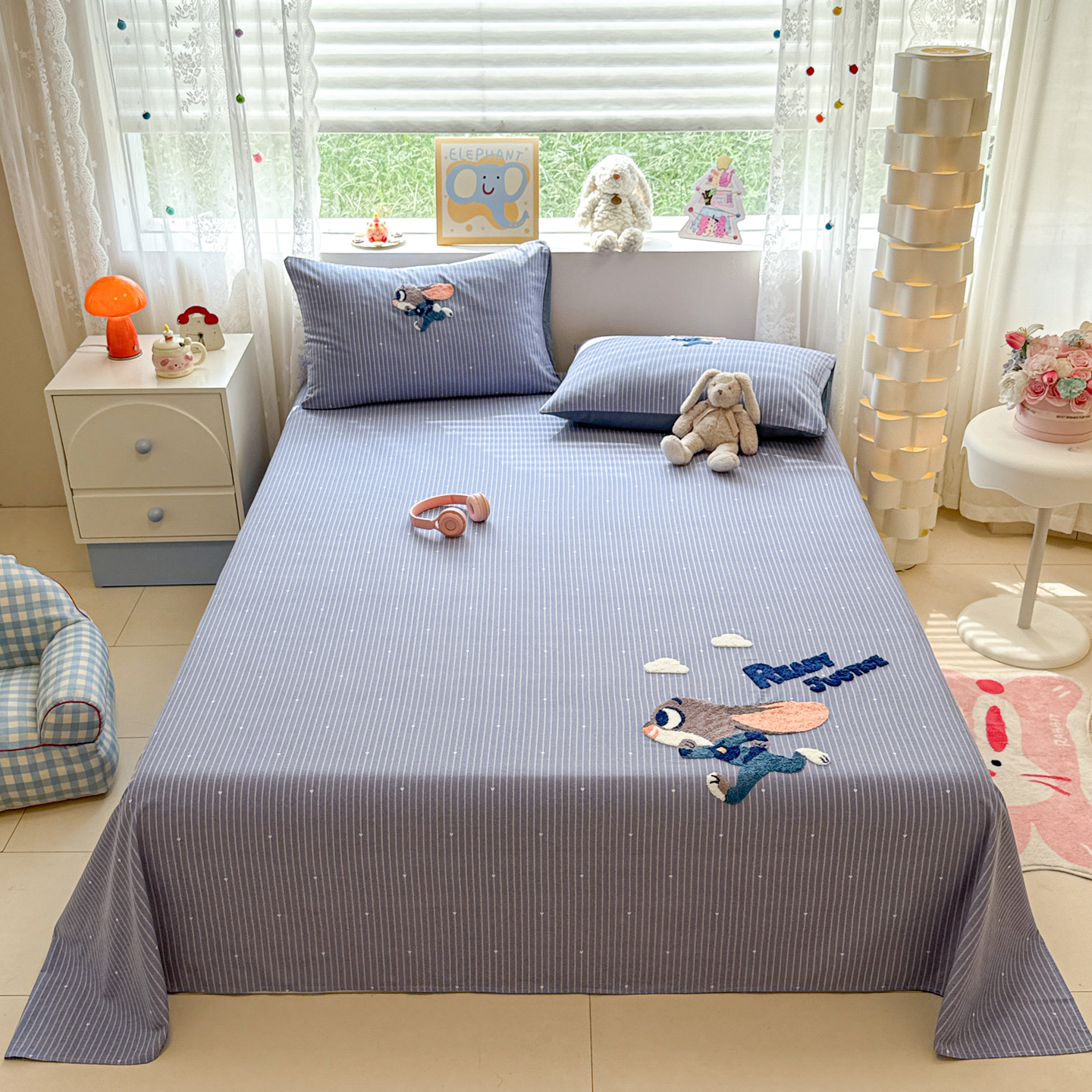 2025新款全棉磨毛毛巾绣单床单系列 字母兔