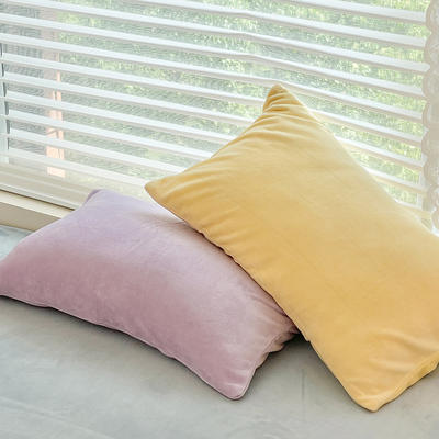 2021新款纯色搭色奶油席牛奶绒系列-单枕套 48*74cm枕套/对 黄+紫枕套