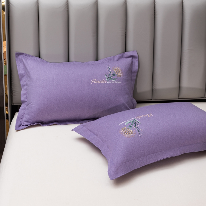 2022新款全棉磨毛刺绣系列-单枕套 48*74cm枕套一对 丽莎-紫色