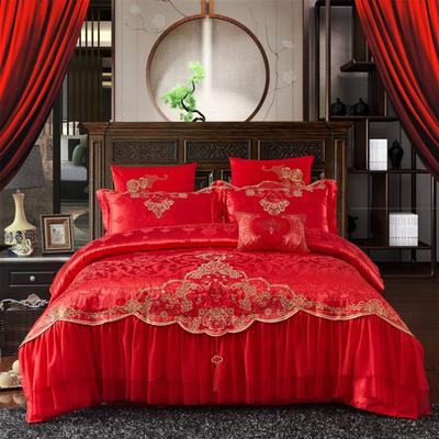2018新款-大红婚庆系列7.8多件套 标准床盖款（1.5m-1.8m床） 玫瑰园红色小抱枕/个