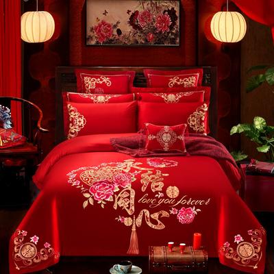 2018新款-大红婚庆系列7.8多件套 标准床盖款（1.5m-1.8m床） 新永结同心信封枕/对