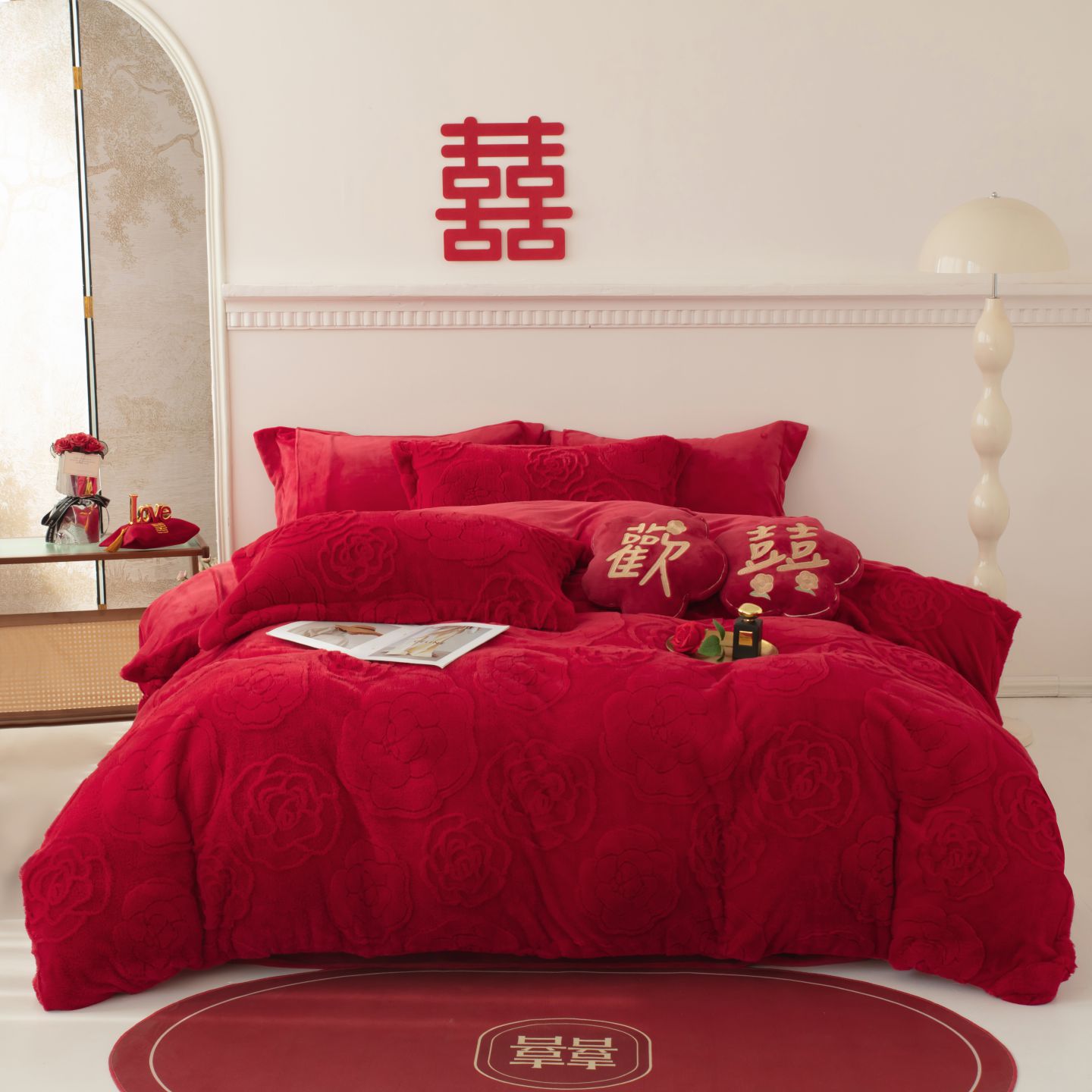 2025新款高克重牛奶绒婚庆刺绣结婚四件套多件套小红书推荐热款 布拉格玫瑰