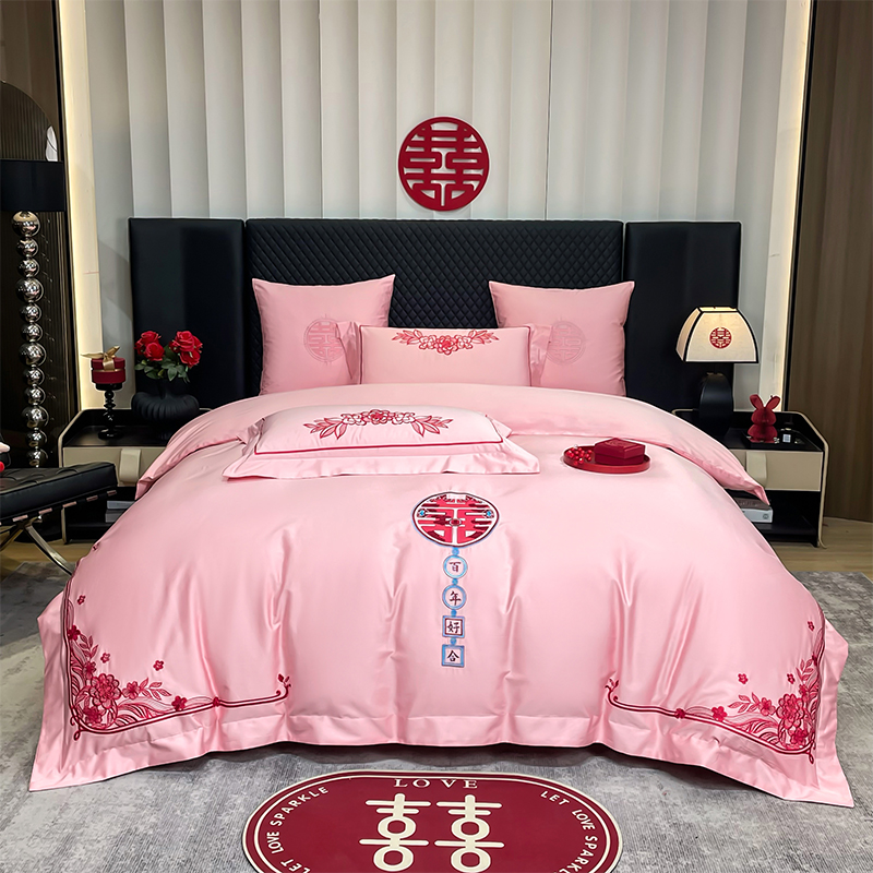 2025新款婚庆结婚小清新四件套多件套新疆棉热卖爆款3.12 1.5m床单款四件套 天作之合 玉