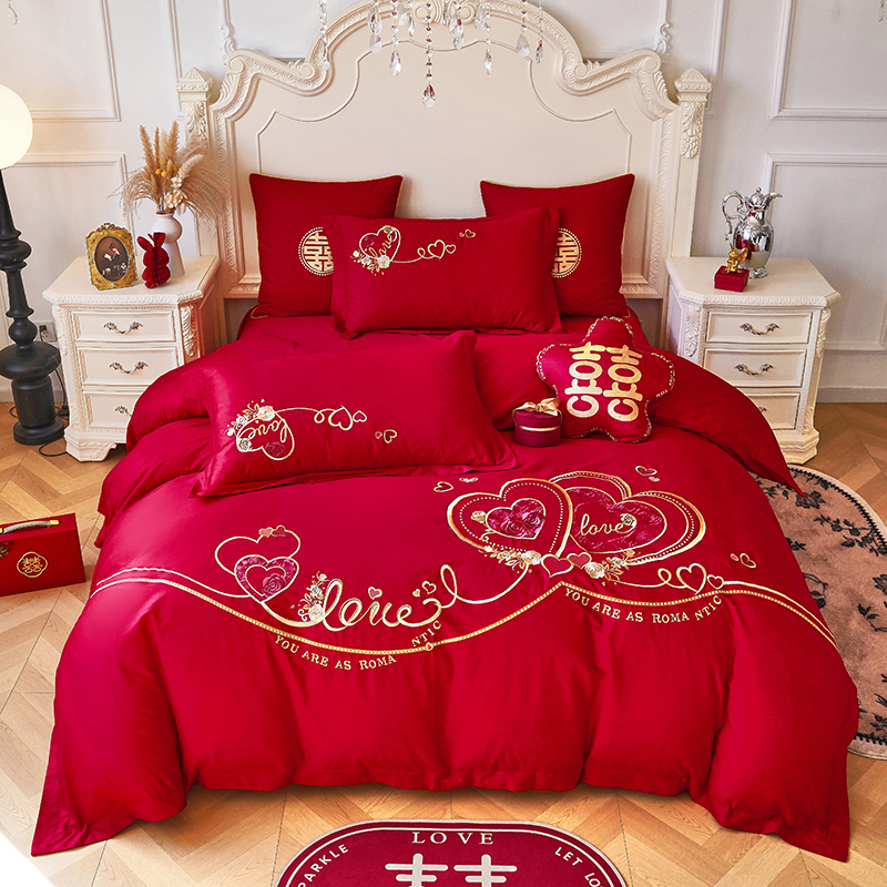 2026新品全棉纯棉绣花结婚婚庆四件套多件套床单床盖款 星语心愿