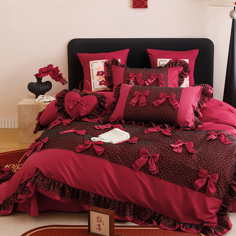 2025新款50支长绒棉全棉婚庆床单床盖四件套多件套刺绣工艺 浪漫情怀