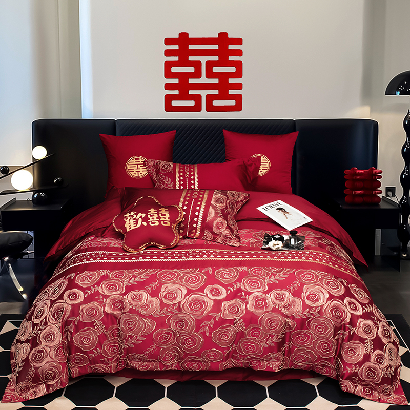 2026新款大提花婚庆结婚四件套多件套床单床笠款 相依