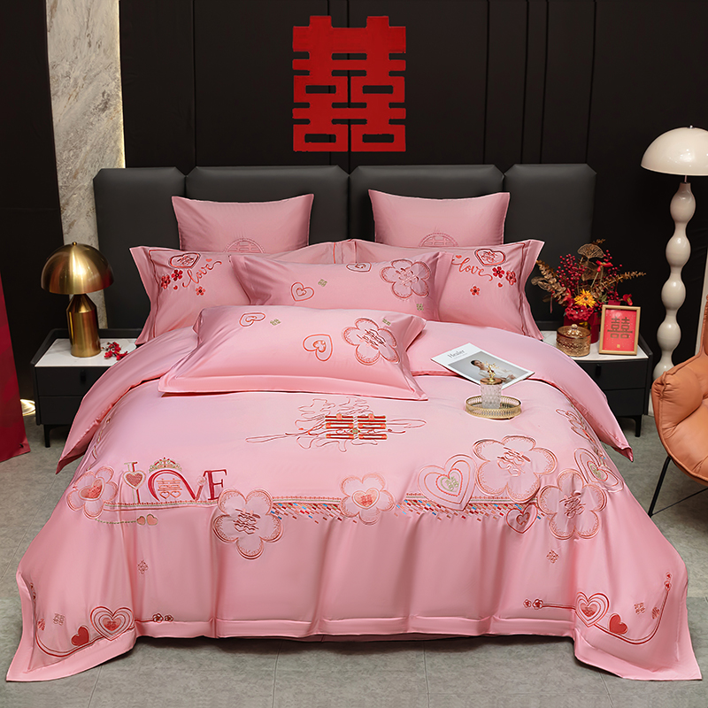 2026新品全棉纯棉绣花结婚婚庆四件套多件套床单床盖款 锦绣花园玉