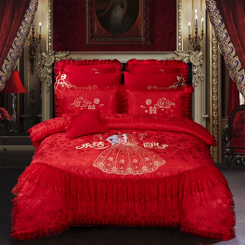2021大红婚庆系列4.30 标准床单款（1.5m-1.8m床）四件套 真爱一生红