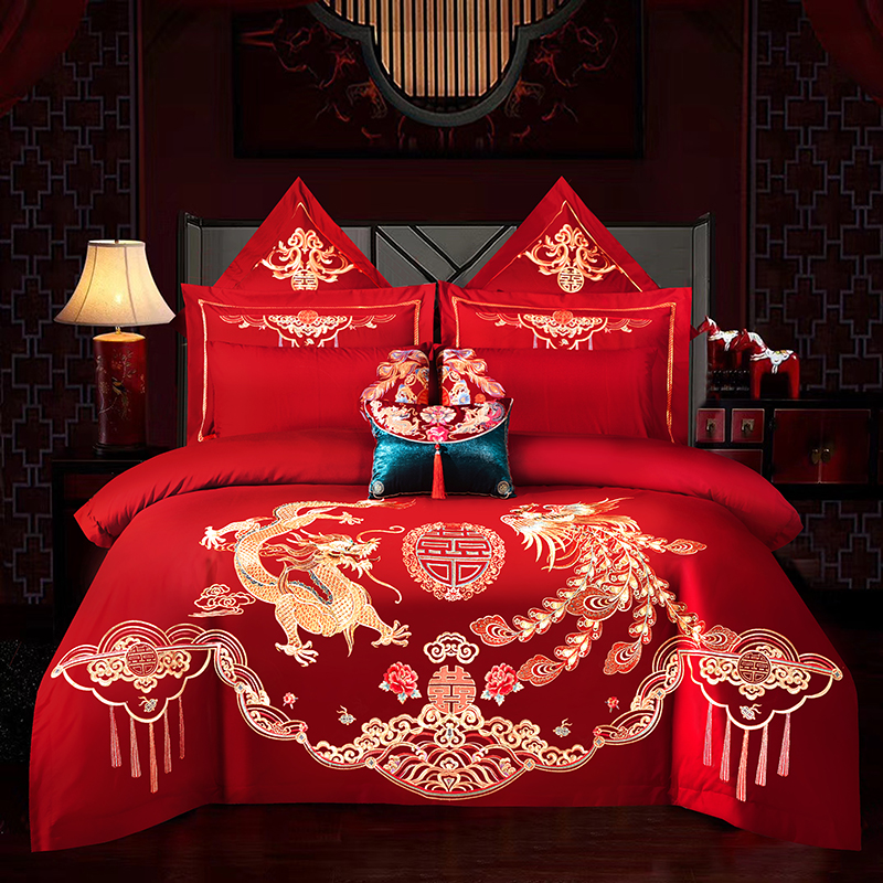 2020新款-大红磨毛天丝棉婚庆8.20 标准床单款（1.5m-1.8m床） 富贵龙凤