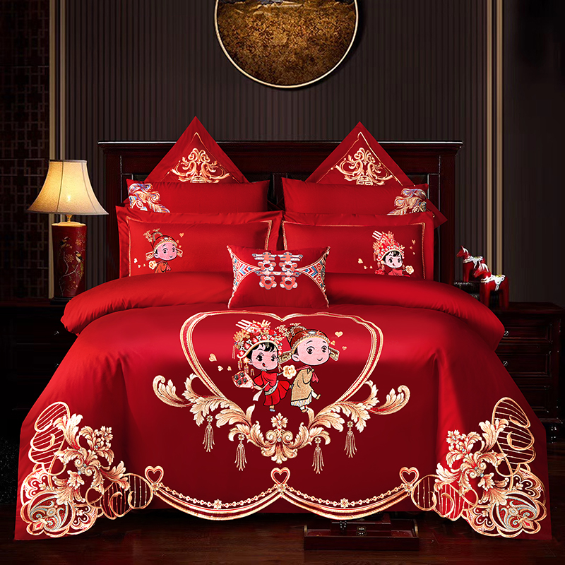 2020新款-大红磨毛天丝棉婚庆8.20 标准床盖款（1.5m-1.8m床） 琴瑟和鸣