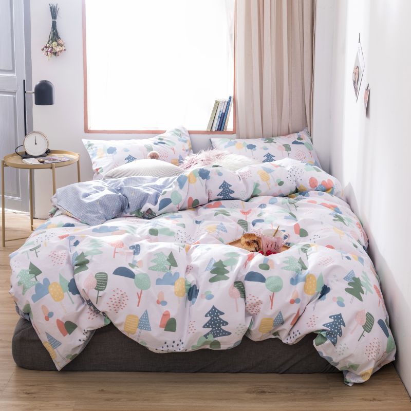 2018新款-柔情时光系列全棉四件套 床笠款三件套1.2m（4英尺）床 彩色树林