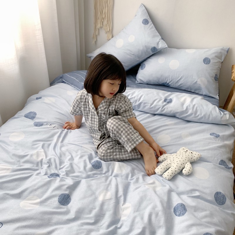 2019新款-全棉小可爱系列四件套（童模图） 床单款四件套1.5m（5英尺）床 hello圆点蓝