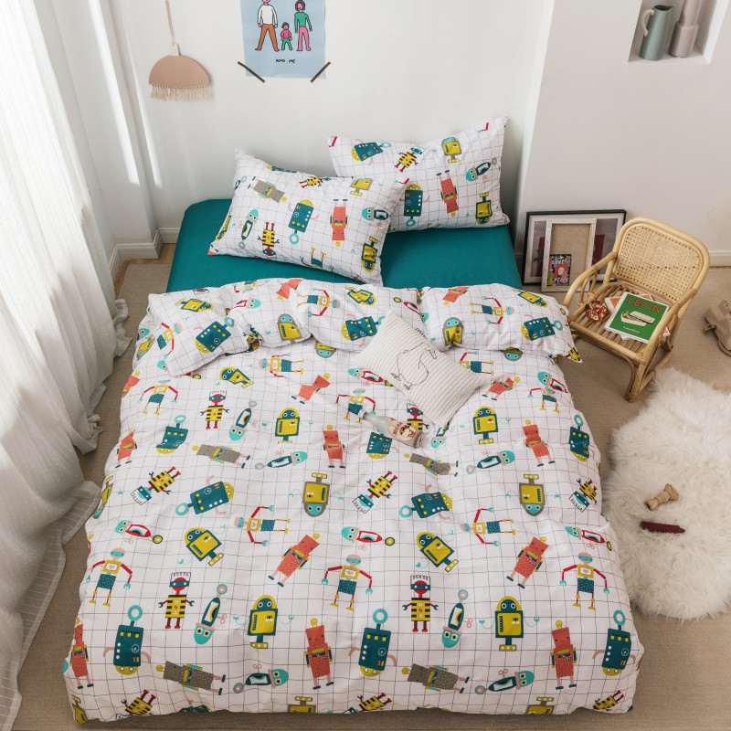 2019新款-全棉小可爱系列四件套 床单款四件套1.5m（5英尺）床 小小机器人