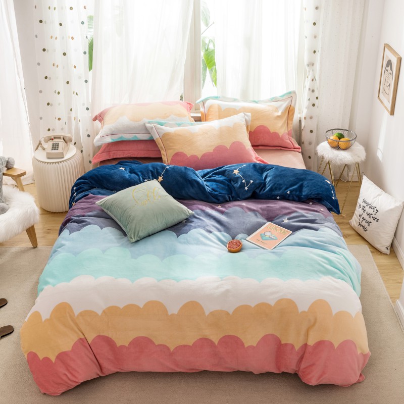 2019新款-牛奶绒印花保暖四件套 床单款四件套1.5m（5英尺）床 彩虹星空