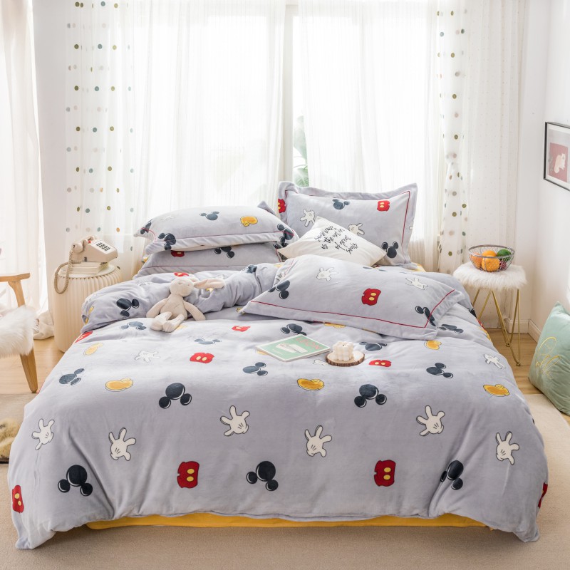 2019新款-牛奶绒印花保暖四件套 床单款四件套1.5m（5英尺）床 米老鼠