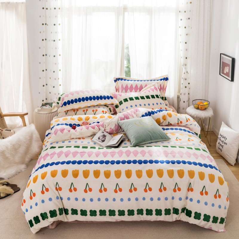 2019新款-牛奶绒印花保暖四件套 床单款四件套1.5m（5英尺）床 薇薇安 粉，薇薇安 绿