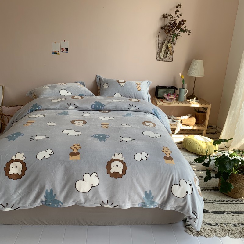 2019新款-牛奶绒印花保暖四件套手机实拍图 床单款四件套1.5m（5英尺）床 动物伙伴