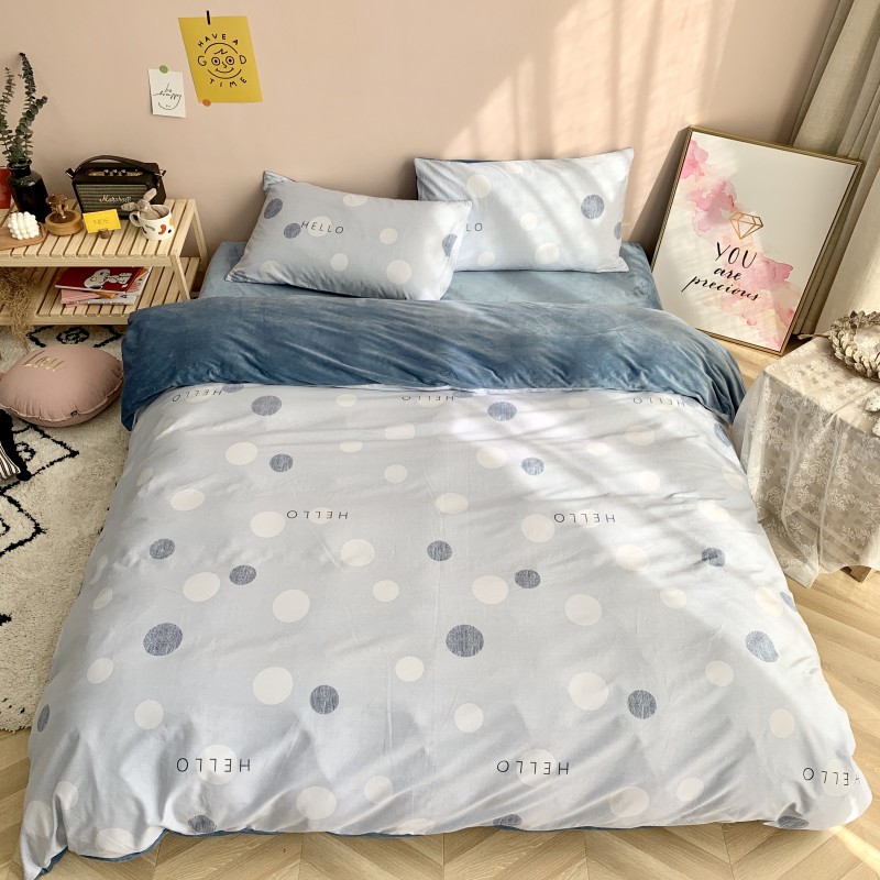2019新款-棉加绒四件套系列 床单款四件套1.5m（5英尺）床 棉绒-蓝圈圈