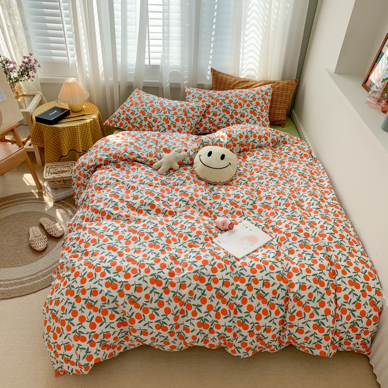 2020新款-全棉小可爱四件套系列5.0 床单款四件套1.5m（5英尺）床 橘子（白）