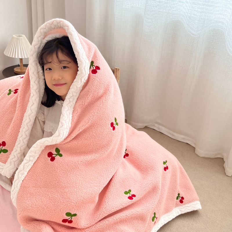 2021新款泰迪羊羔绒绣花工艺被套毯 被套毯150*200cm 小樱桃