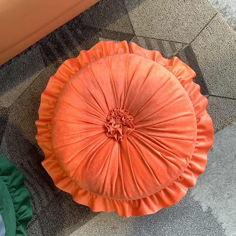 2024新款荷兰绒花蕊圆枕 直径35cm高13cm 橙色