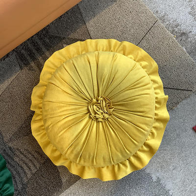 2024新款荷兰绒花蕊圆枕 直径35cm高13cm 黄色