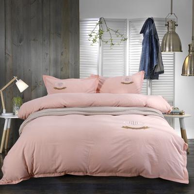 水洗棉绣花四件套（床单款） 标准款（1.5m-1.8m床通用） 粉色纯色