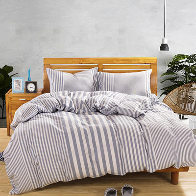 简约日式全棉色织水洗棉四件套纯棉三件套全棉被套床单枕套格子彩格 1.8m（6英尺）床 渐变条-浅蓝