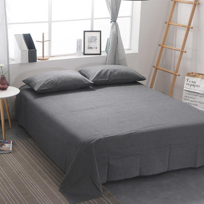 2020新款-全棉色织水洗棉纯色单床单 160cmx230cm 深灰