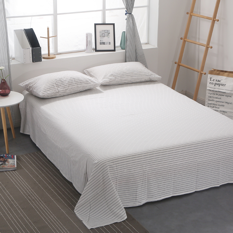 2020新款-全棉色织水洗棉条纹单床单 160cmx230cm 素颜白
