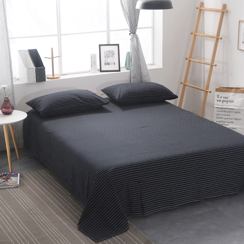 2020新款-全棉色织水洗棉条纹单床单 160cmx230cm 素颜黑