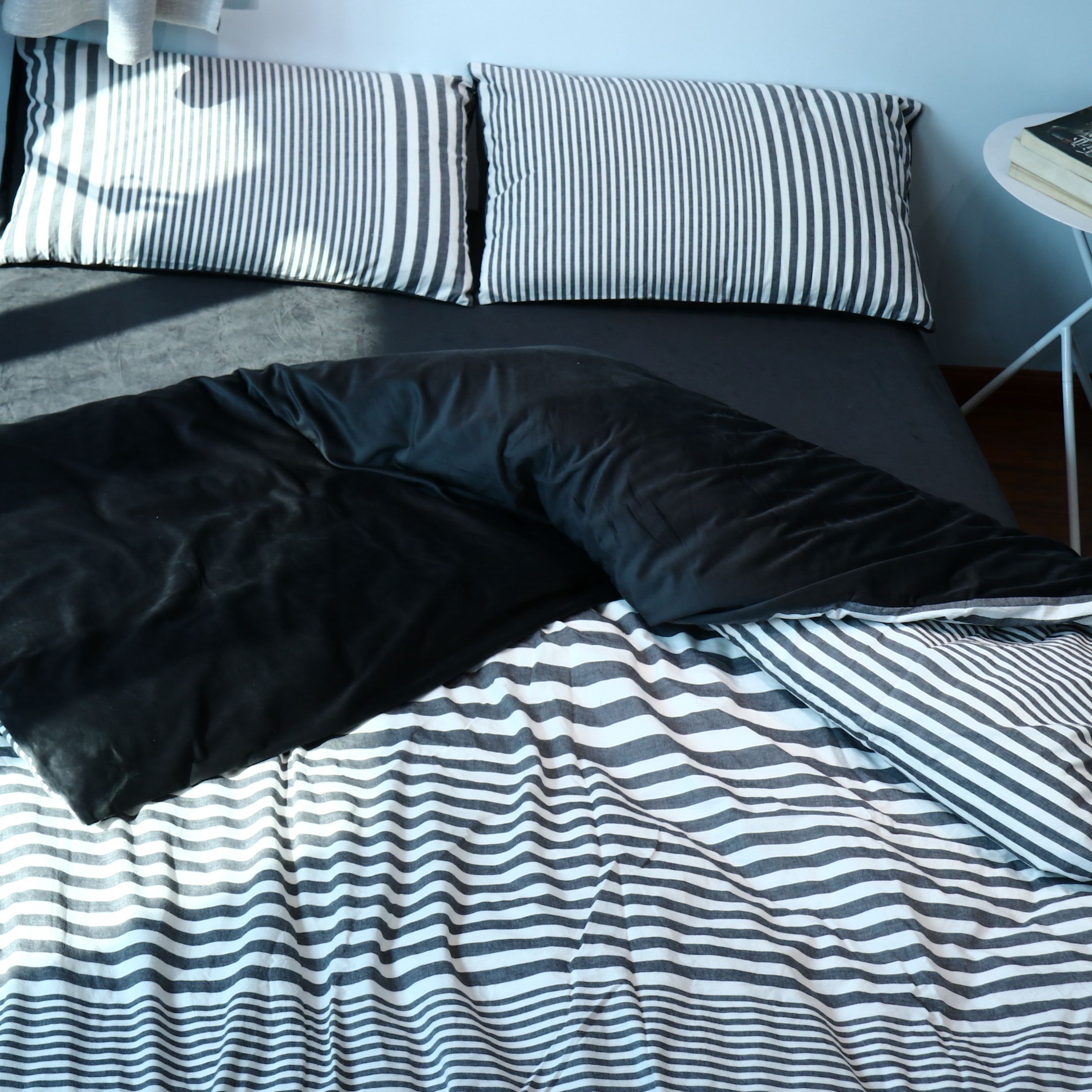 2020新款-全棉水洗棉拼绒保暖四件套 床单款三件套1.2m（4英尺）床 趣味黑条