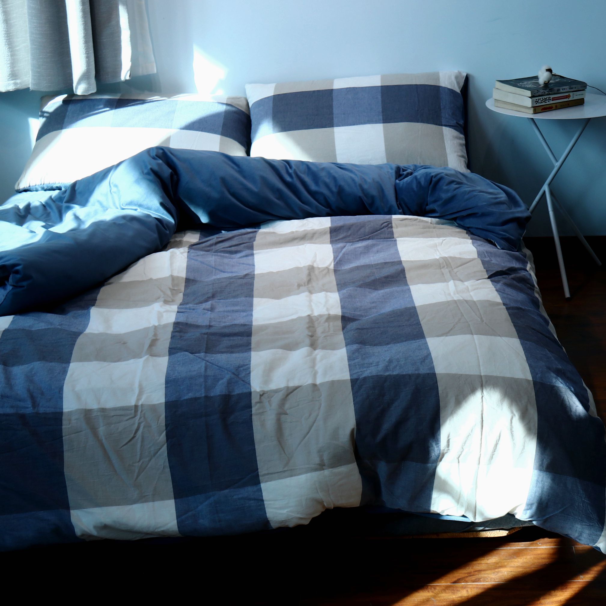 2020新款-全棉水洗棉拼绒保暖四件套 床单款三件套1.2m（4英尺）床 优雅蓝
