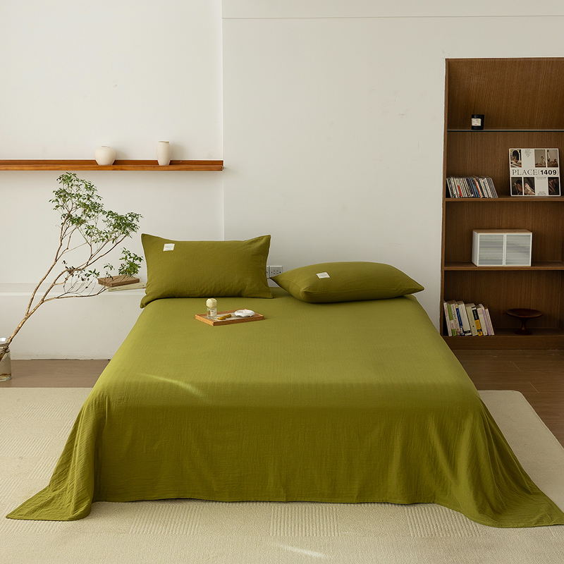 2024新款素色全棉双层纱单品床单 床单120*230cm 橄榄绿