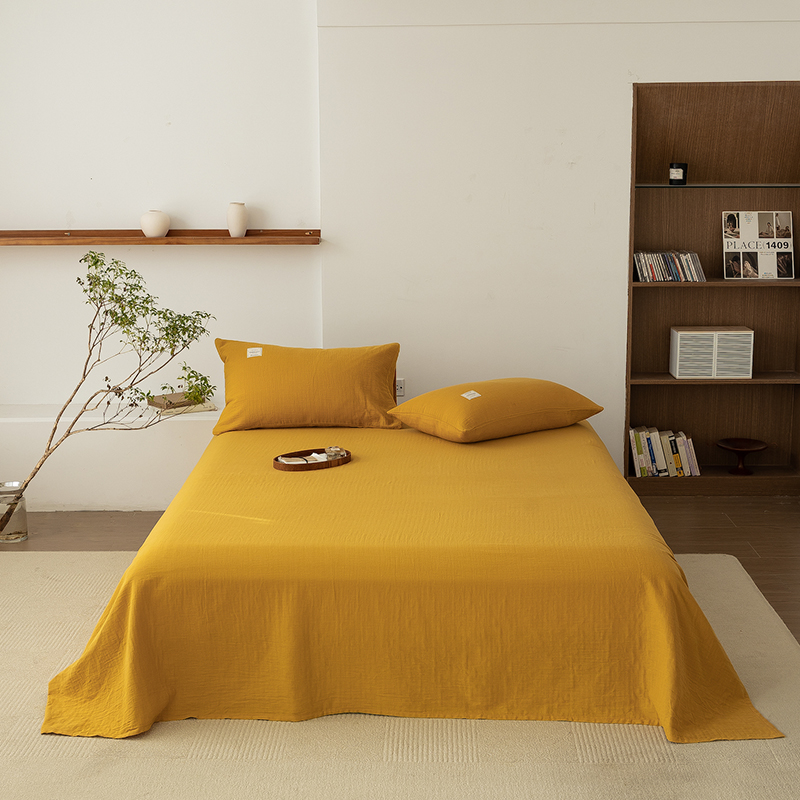2024新款素色全棉双层纱单品床单 床单120*230cm 日光黄