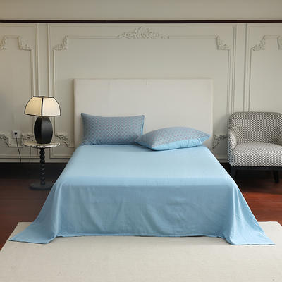 2024新款素色全棉双层纱单品床单 床单120*230cm 奶蓝
