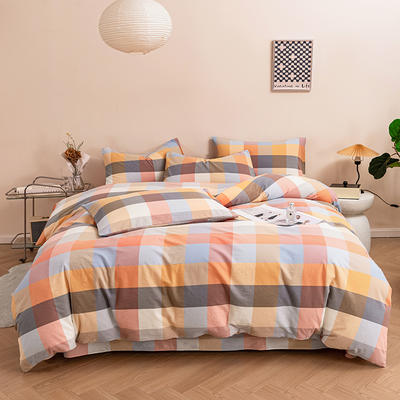 高登全棉无印风色织水洗棉1.5米1.8米2.0米标准加大床上床单四件套 2.0m床单款四件套 彩虹格