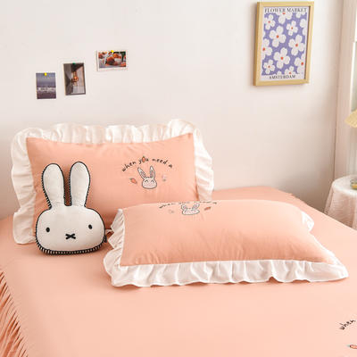 2024新款韩版花边刺绣兔子水洗磨毛枕套系列--单枕套 48x74cm/对 香甜橙