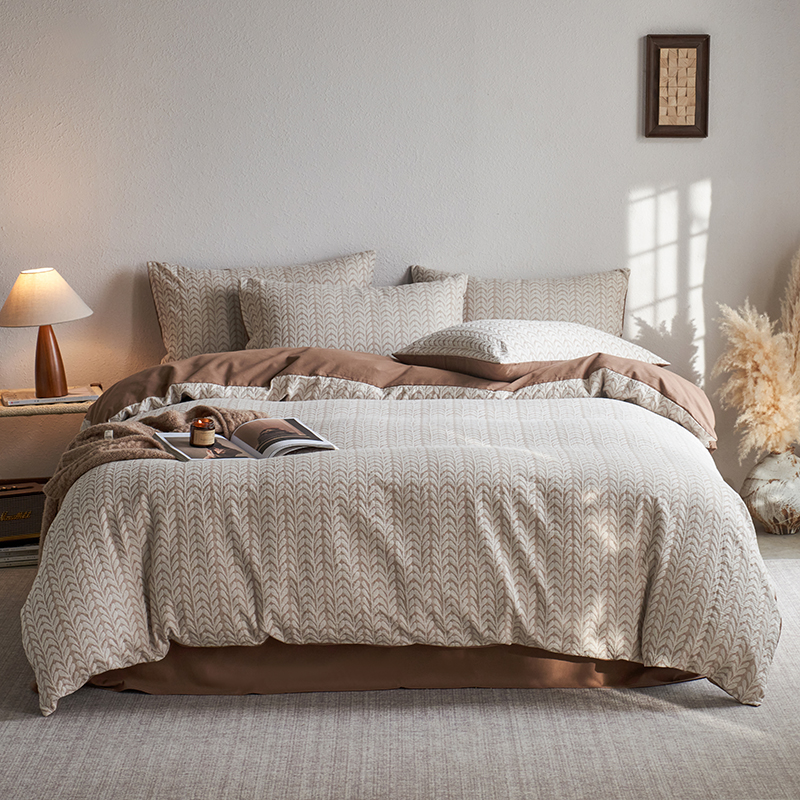 2025新款A类全棉色织提花磨毛四件套-秋思系列 秋思-织眠棕