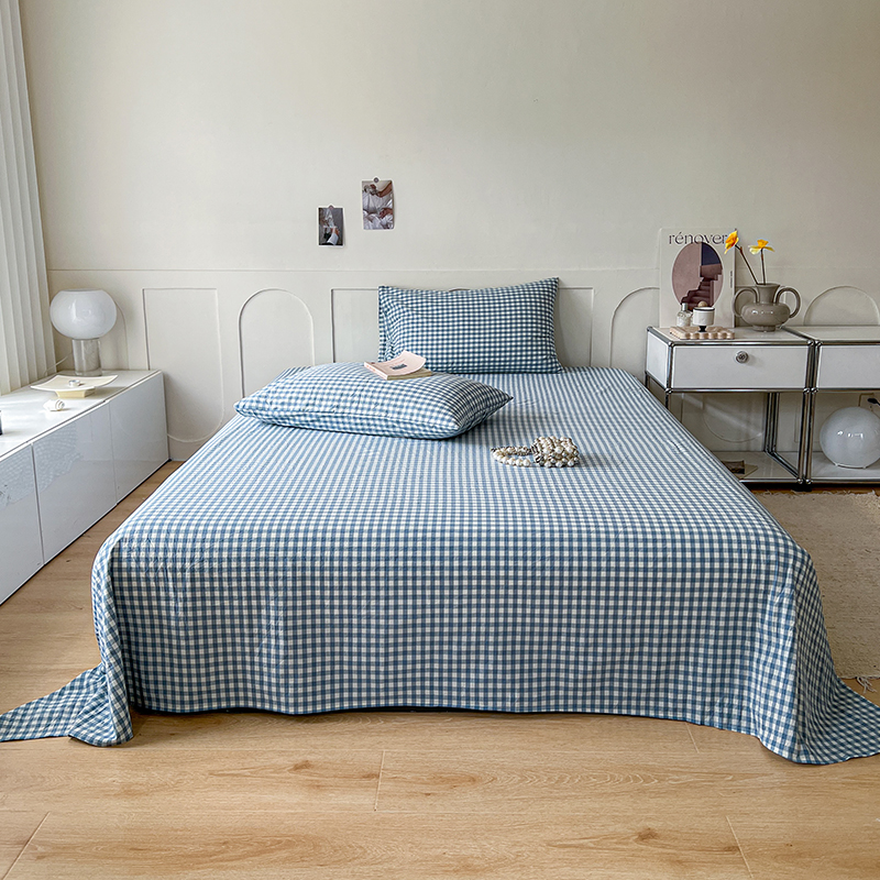 2023新品全棉色织A类单品床单床笠枕套-单床单 120x230cm 米格-蓝