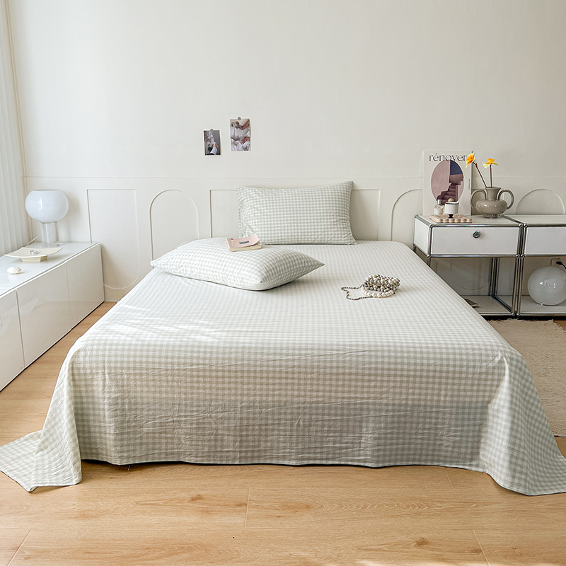 2023新品全棉色织A类单品床单床笠枕套-单床单 120x230cm 小格浅绿