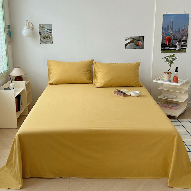 2023新款全棉水洗棉纯色单品床笠床单-单床单 48*74cm/只枕套 黄色