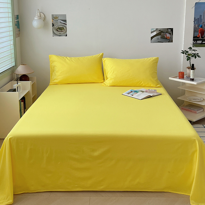 2023新款全棉水洗棉纯色单品床笠床单-单床单 48*74cm/只枕套 亮黄色