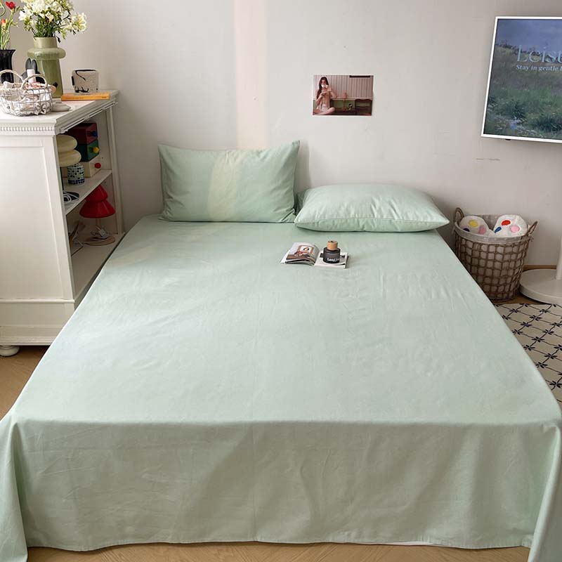 2024新款A类夏季全棉老粗布床单床笠枕套单品系列-单床单 160x240cm单床单 月白-绿