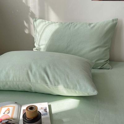 2024新款A类夏季全棉老粗布床单床笠枕套单品系列-单枕套 48*74cm/只枕套 月白-绿