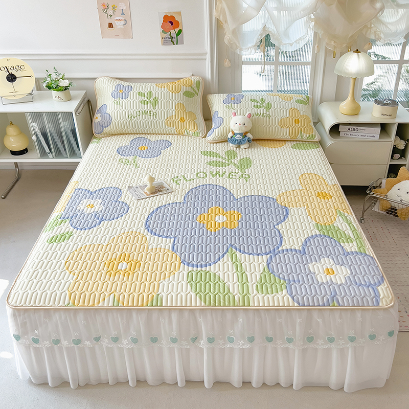 2025新款乳胶印花大版蕾丝凉席床裙款三件套