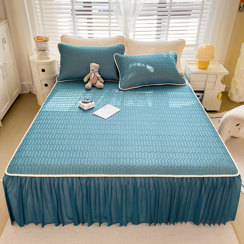 2025新款凉感丝乳胶床裙款凉席三件套