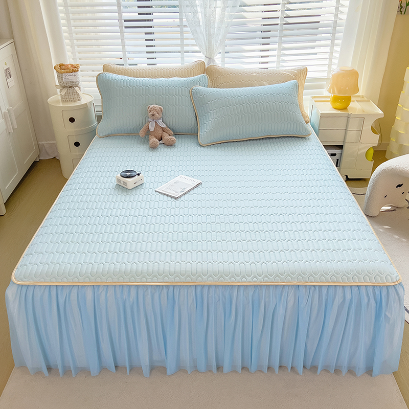 2025新款凉感丝乳胶床裙款凉席三件套