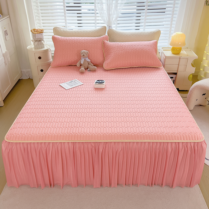 2025新款凉感丝乳胶床裙款凉席三件套